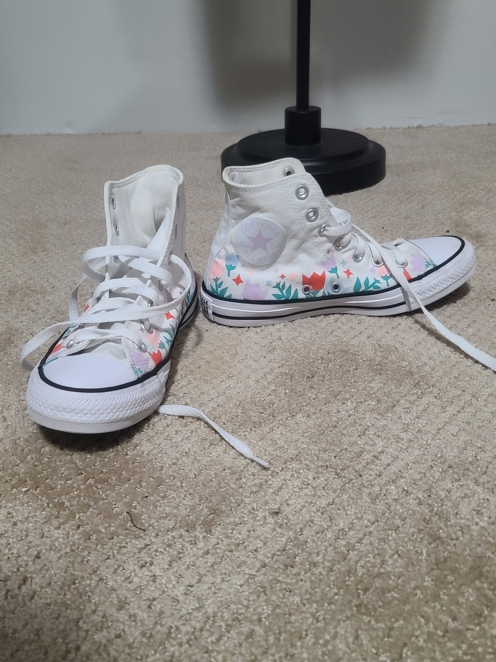 White High-Top Floral Print Canvas Sneakers for Women